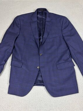 Jos. A. Bank Reserve Men's Navy Glen Plaid Sport Coat Silk Wool Blend Business